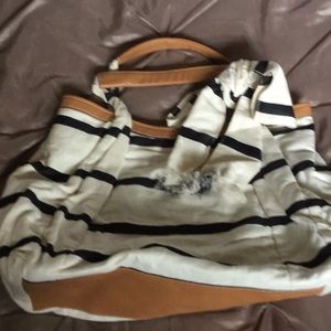Ann Taylor white and navy stripe handbag